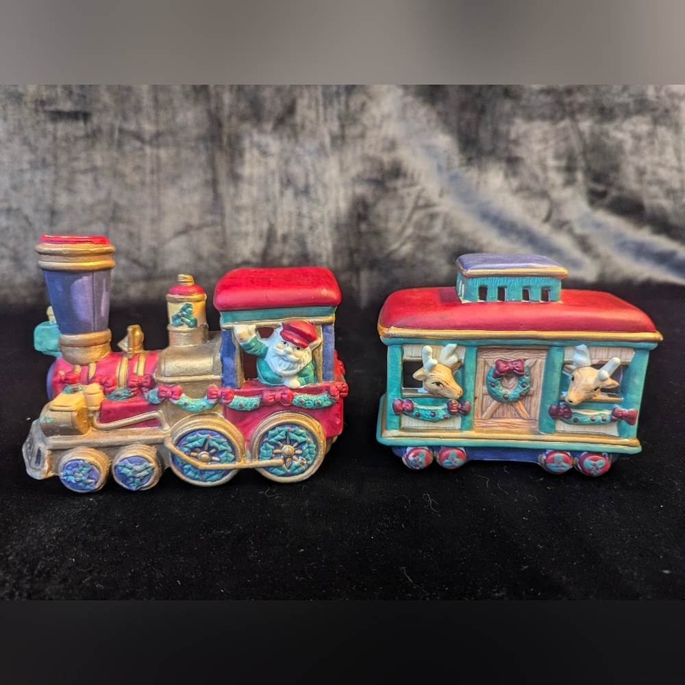 Santa's Workbench Porcelain Santa Train Set Vintage Christmas Decor Holiday